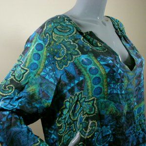 Chico's 100% silk geometric pattern tunic cover-up blouse Sz L